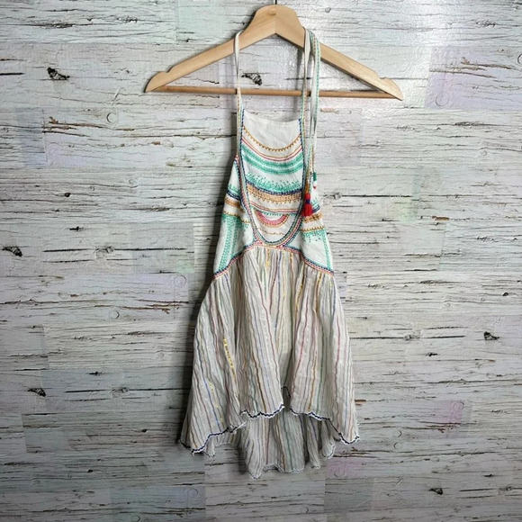 Anthropologie Floreats Itzel Embroidered Spaghetti Strap Halter Cropped Top 8 - Picture 2 of 10